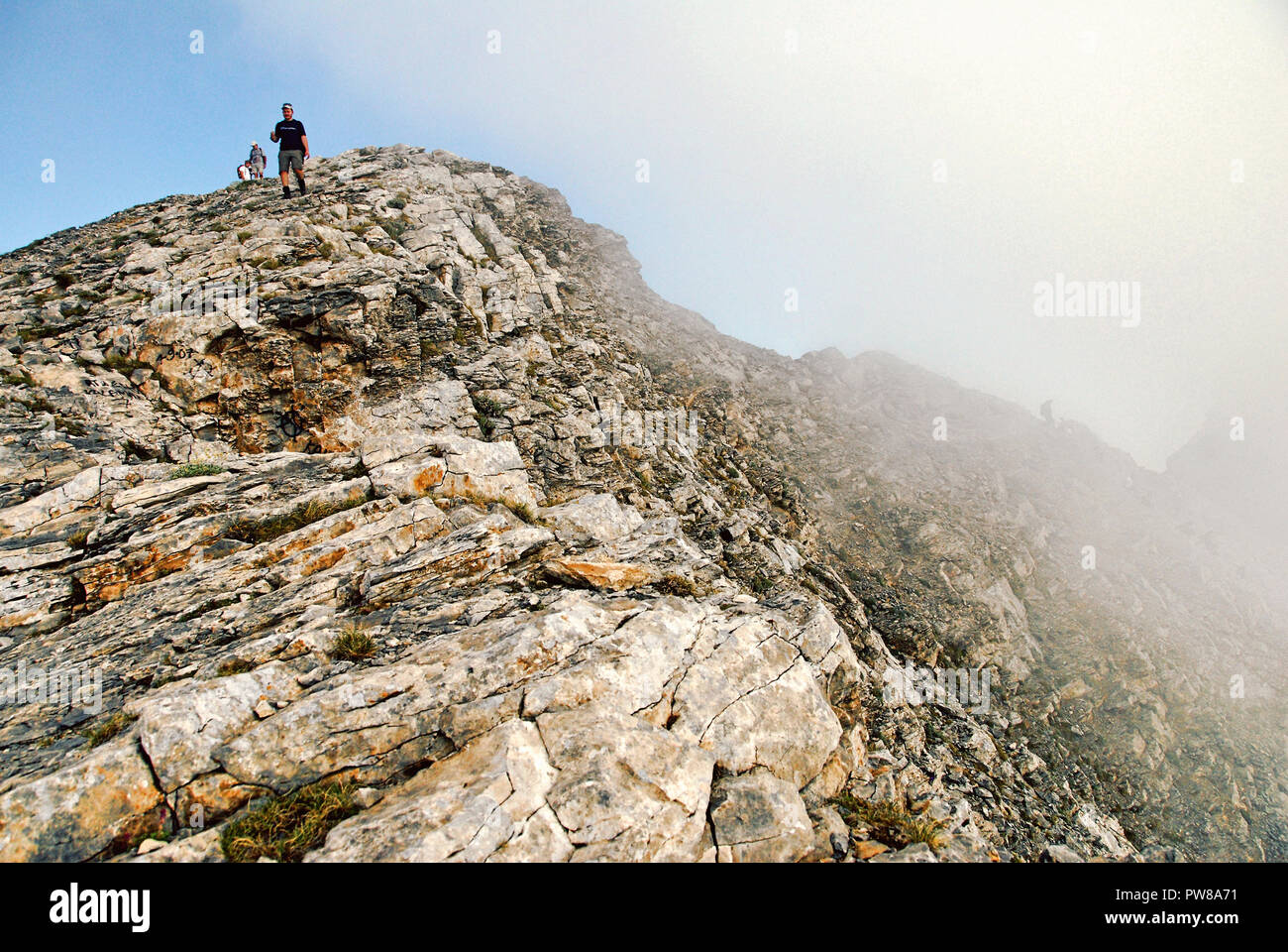 Griechenland, Berg Olymp, das Erreichen der Skala Gipfel (2.820 m. hoch), auf dem Weg der E4 Europäischer Fernwanderweg auf die höchsten Gipfel des M Stockfoto