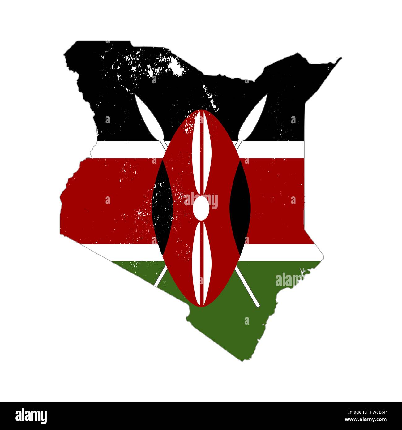 Kenia Land Silhouette mit Flagge auf, isoliert auf weißem Hintergrund Stock Vektor