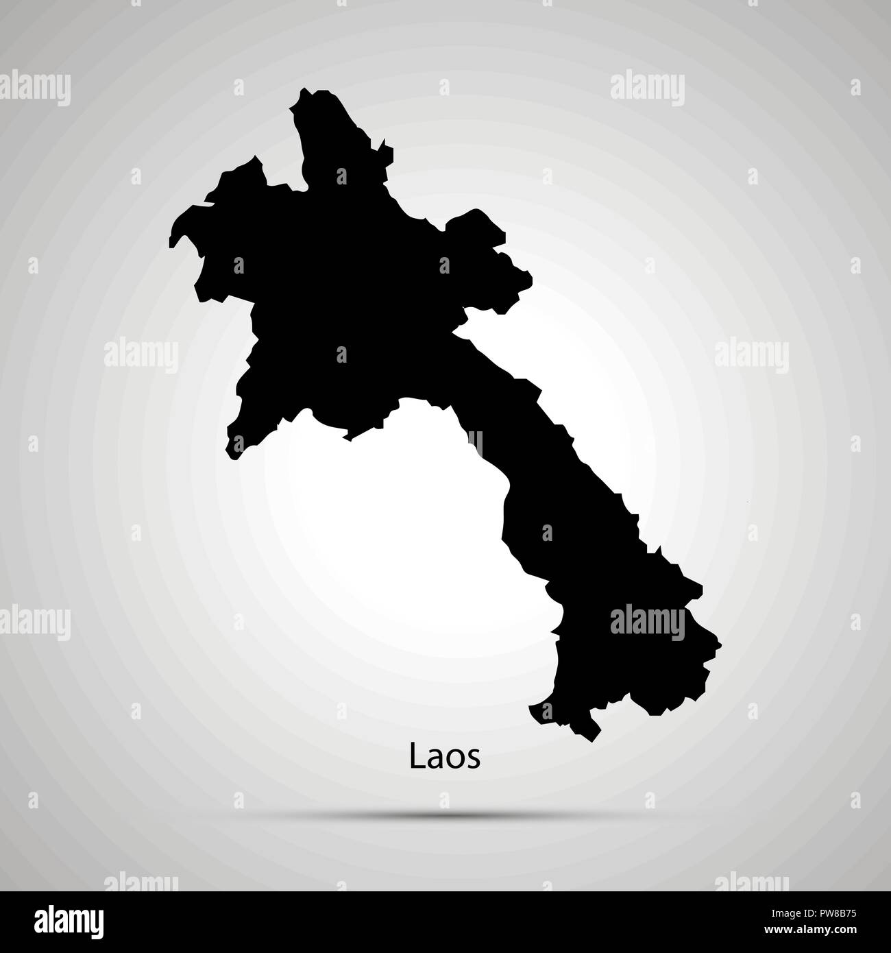 Laos Land Karte, einfache schwarze Silhouette auf Grau Stock Vektor