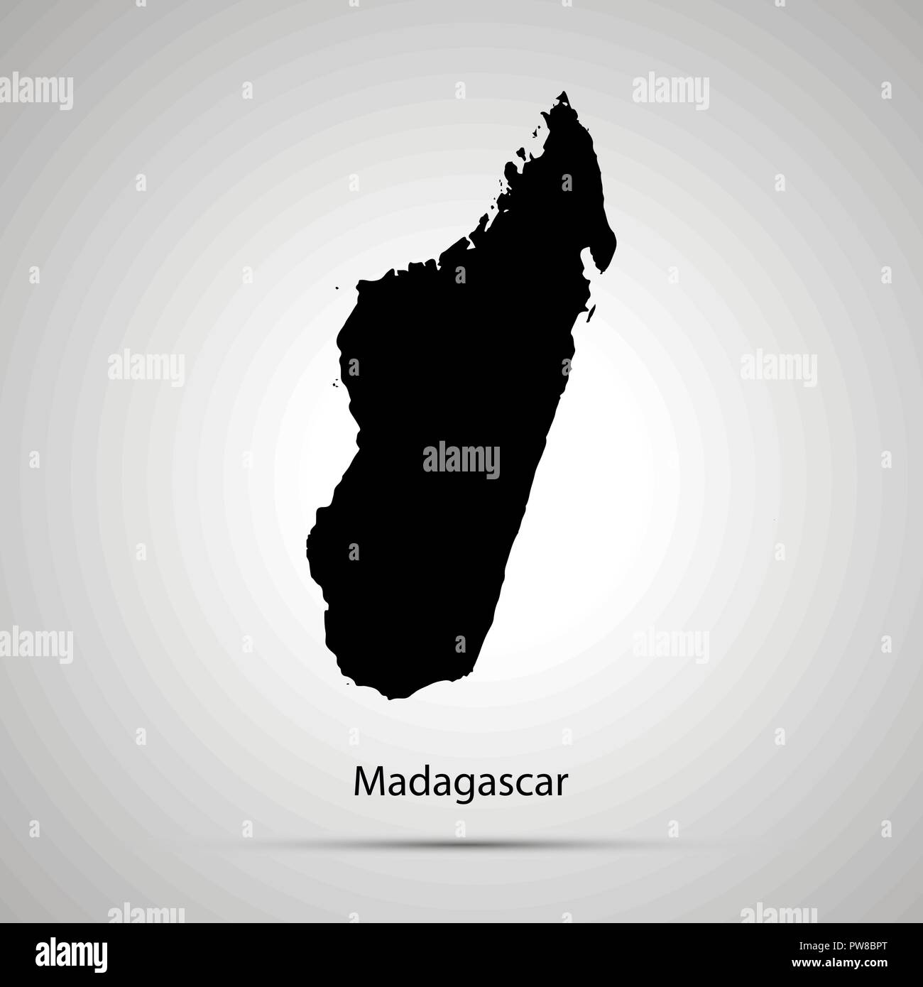 Madagaskar Landkarte, einfache schwarze Silhouette auf Grau Stock Vektor