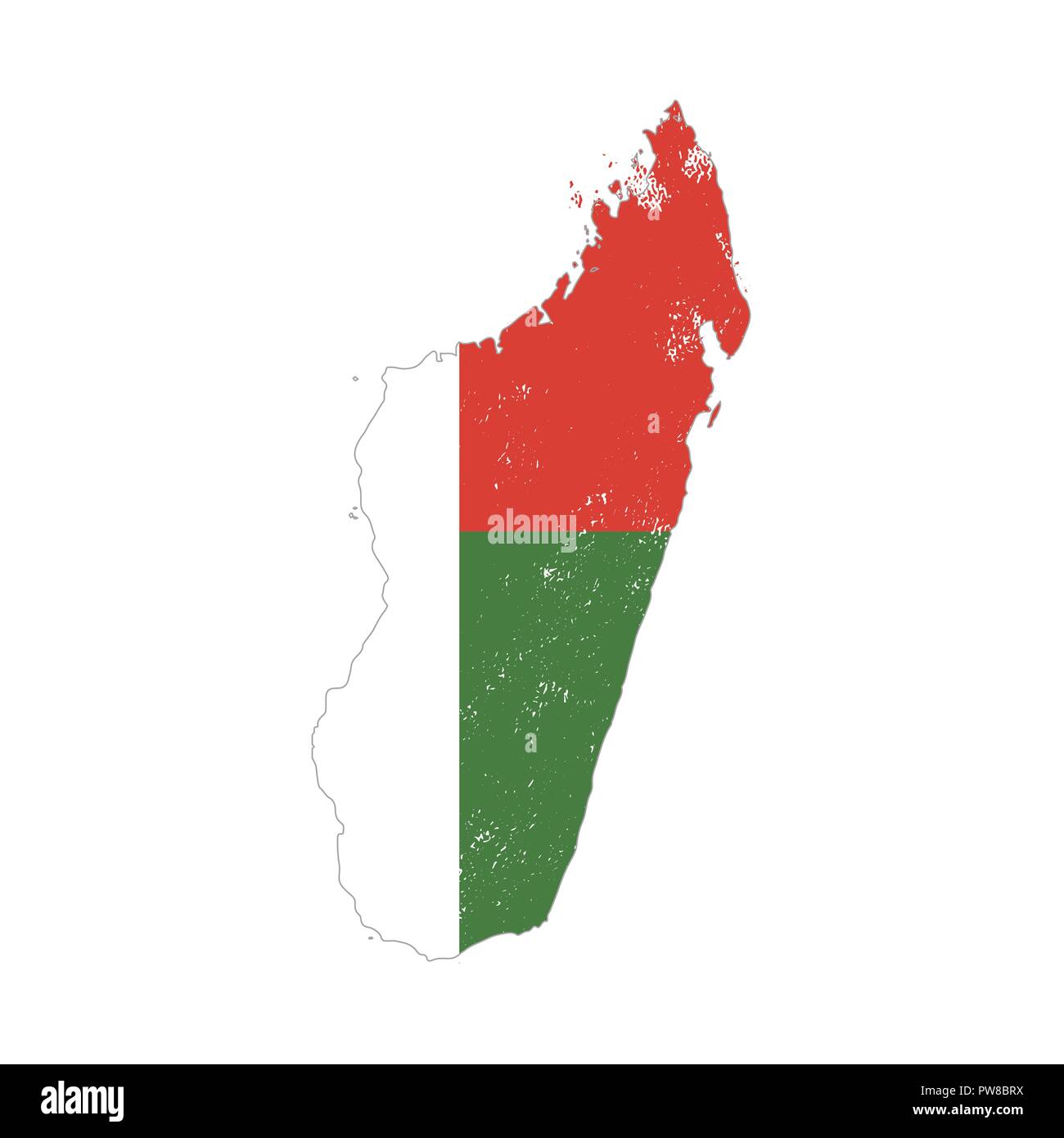 Madagaskar land Silhouette mit Flagge auf weißem Hintergrund Stock Vektor