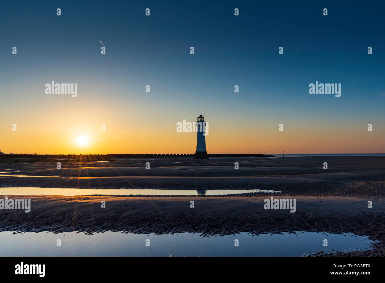 New Brighton Leuchtturm bei Sonnenuntergang Stockfoto