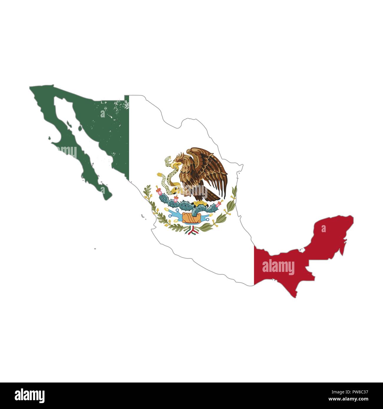 Mexiko Land Silhouette mit Flagge auf, isoliert auf weißem Hintergrund Stock Vektor