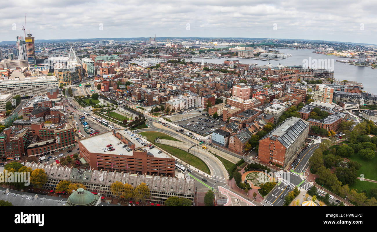 Anzeigen von Greenway, North End, und Charlestown, Boston Stockfoto