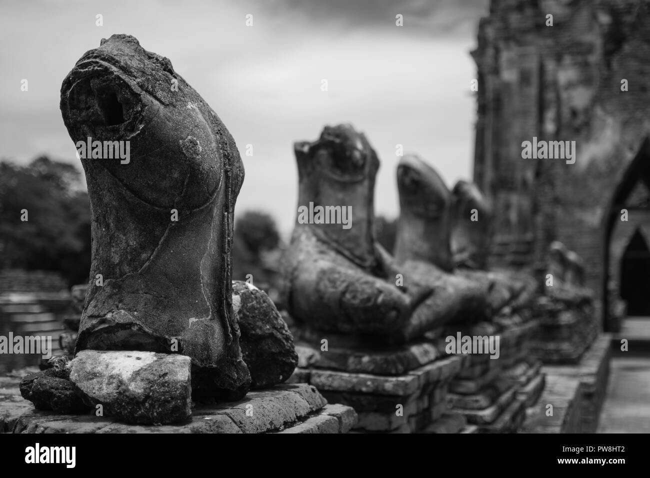 Bilder von Buddha im Wat Chaiwatthana in Ayutthaya, Thailand Stockfoto