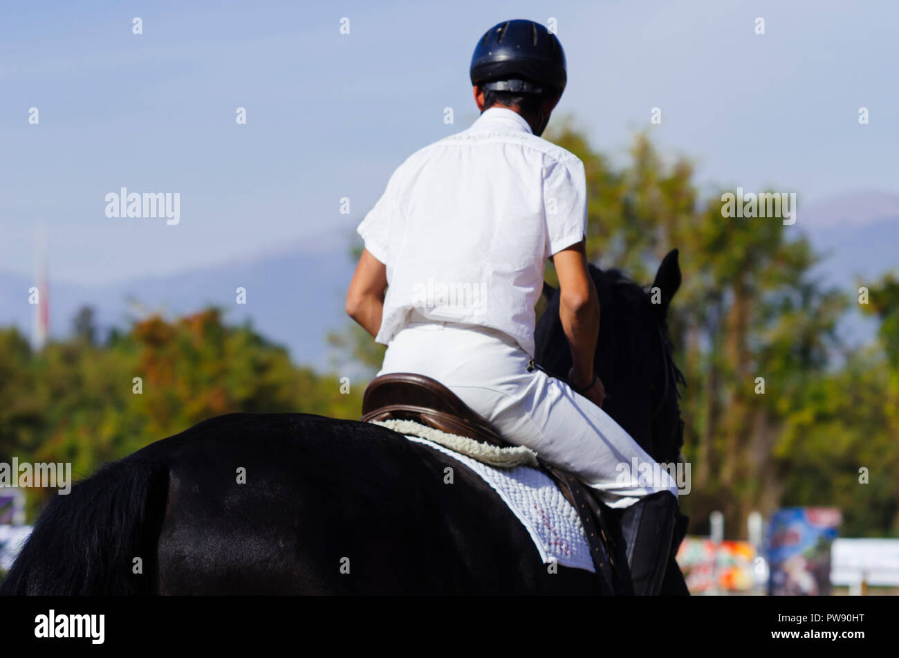 Hippodrom, Skopje, R, Mazedonien. Oktober 13, 2018, 13:00 Uhr MESZ Die Föderation der Pferdesport von Mazedonien organisiert das internationale Turnier kopje 2018'-Memorial Cup 'Dr. Josif Naumovski' im Hippodrome. Sechs Spiele sind vorhergesagt, nach internationalen Standards, in der das Überspringen von Hindernissen in einer Höhe von 1 bis 1,3 Meter. Credit: Dragan Ristovski/Alamy leben Nachrichten Stockfoto