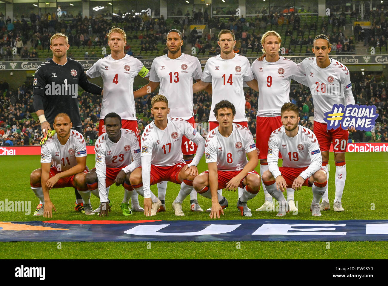 Dublin, Irland. 13 Okt, 2018. Dänemark team Foto vor der Rep. von Irland Dänemark UEFA Nationen Liga Match im Aviva Stadium vs. Ergebnis 0-0 Credit: Ben Ryan/SOPA Images/ZUMA Draht/Alamy leben Nachrichten Stockfoto