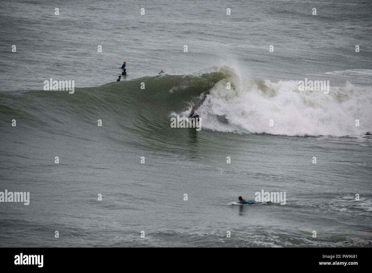 Sturm Callum camborne Cornwall noch große Wellen 14-10-2018 Stockfoto