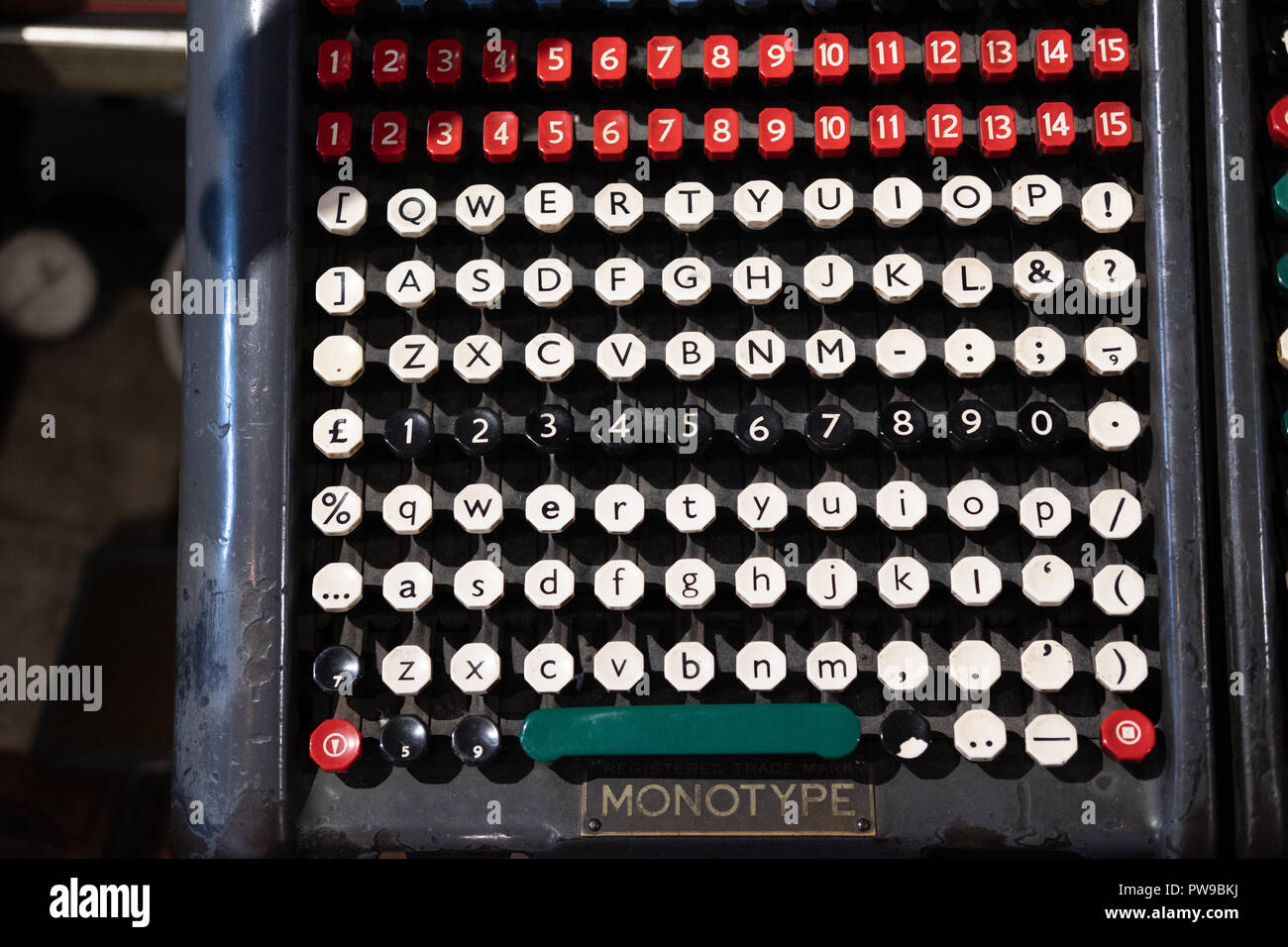 Monotype Tastatur für den Druck Stockfoto