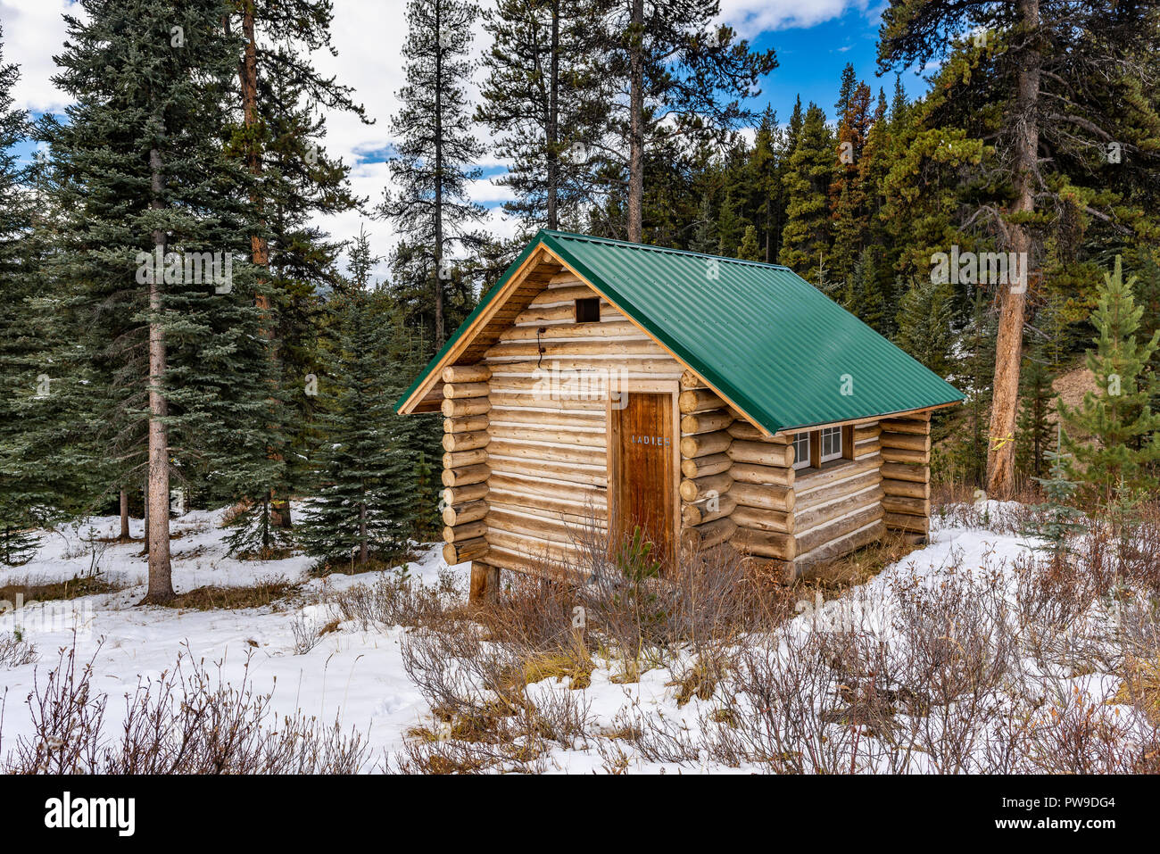 Meine Damen outhouse, Maligne See Chalet, Jasper National Park, Alberta, Kanada Stockfoto