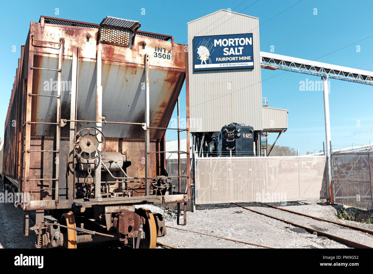 Die Morton Salt Mine in Fairport Hafen, Ohio, USA ist einer der größten Produzenten von Steinsalz in den USA. Stockfoto