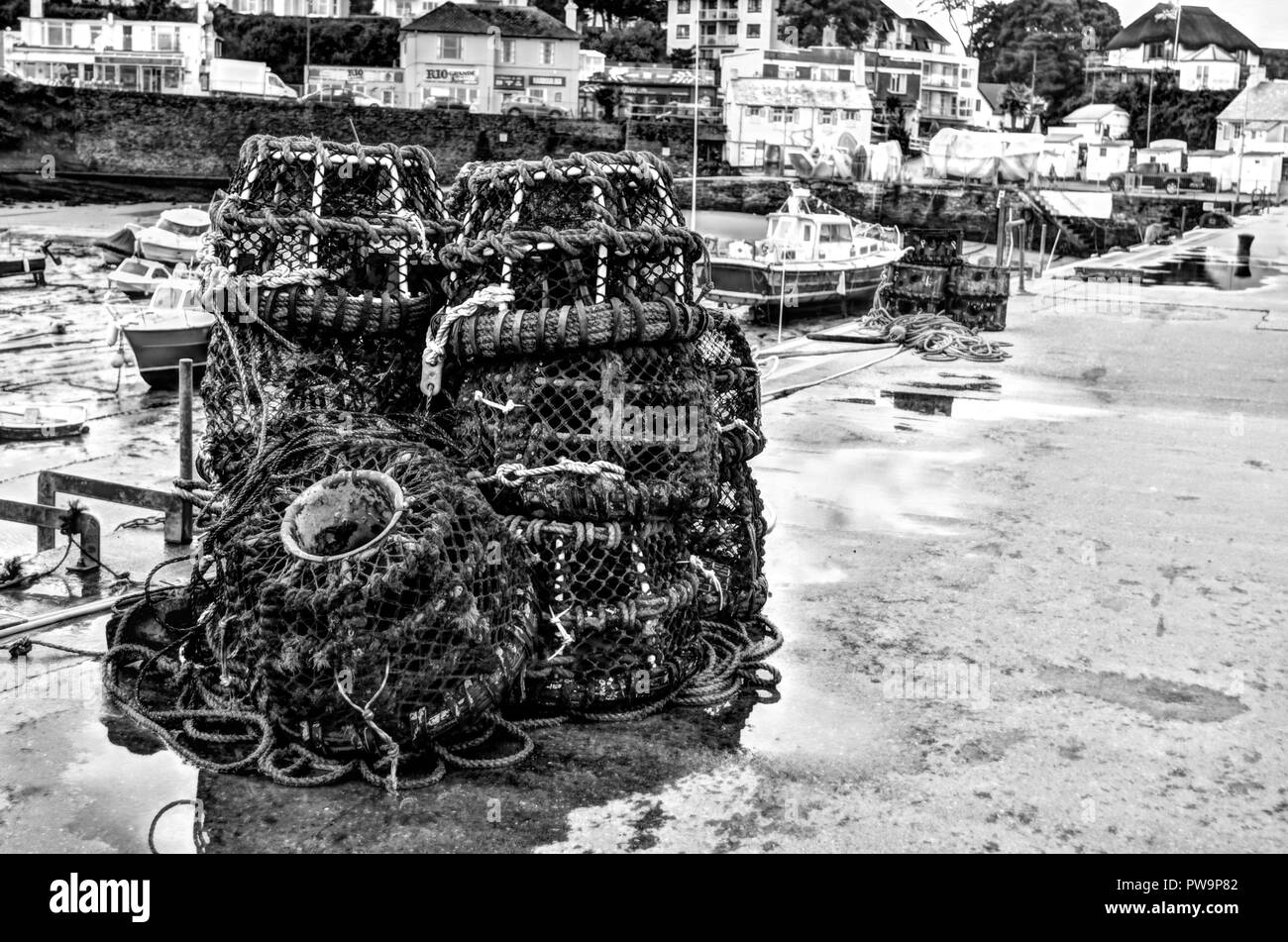 Krabben und Hummer Töpfe Hafen von Paignton, Devon, Großbritannien Stockfoto
