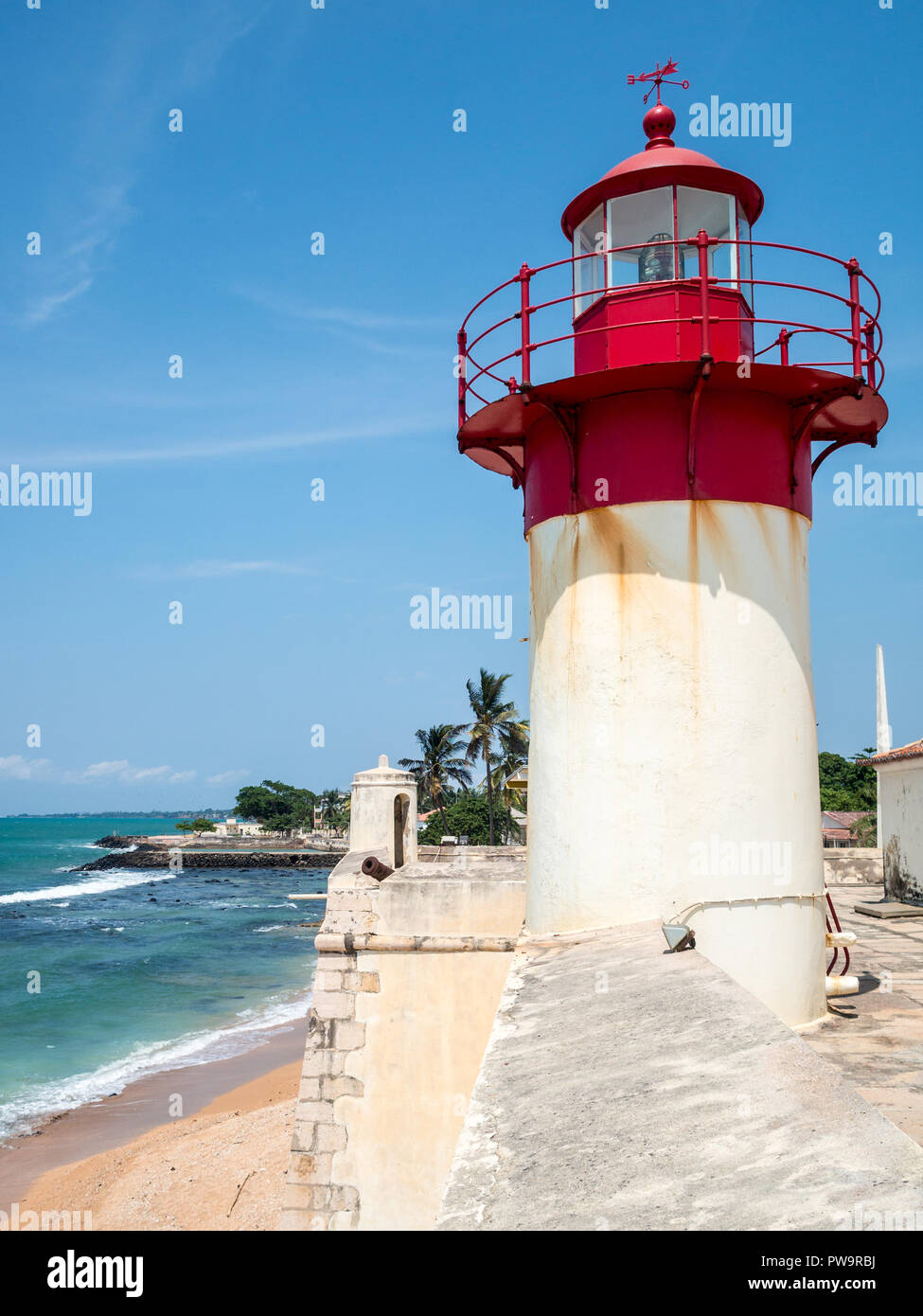 São Sebastião Fort Leuchtturm, São Tomé Stadt Stockfoto