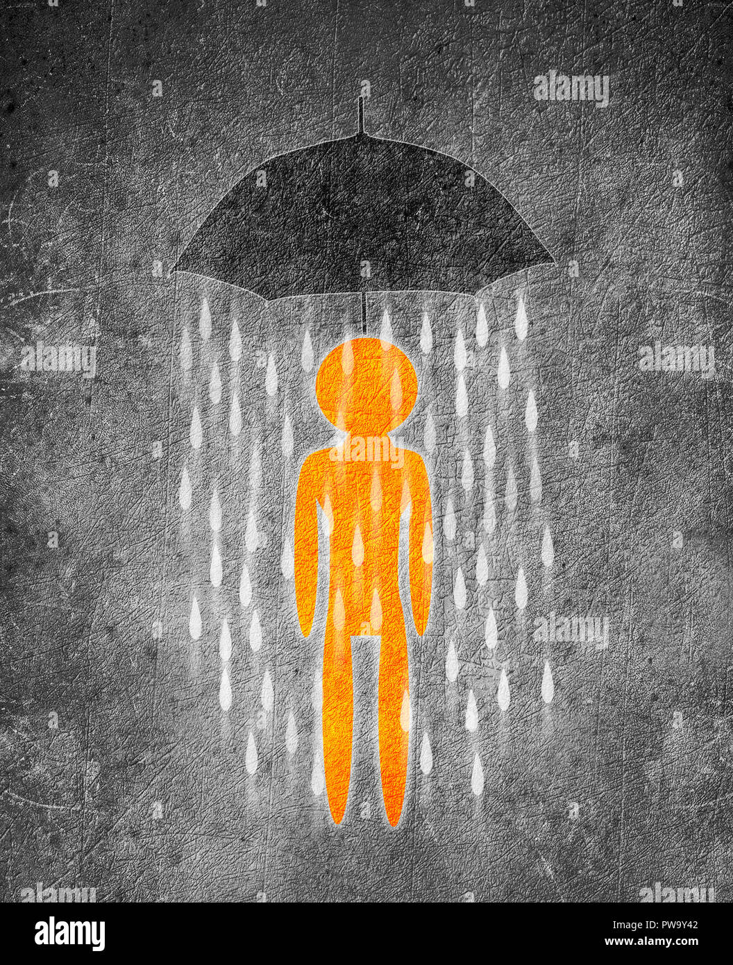Die menschliche Figur und Regenschirm konzeptionelle digitale Illustration Stockfoto