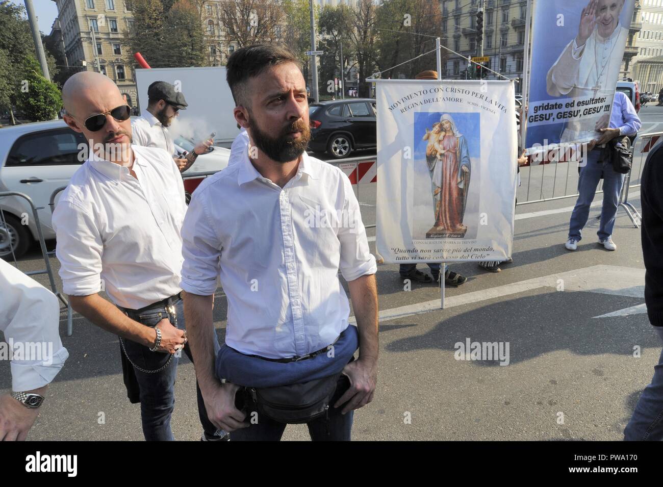 Mailand (Italien), Demonstration der Katholiken Extremisten und neofaschistische Partei Forza Nuova gegen das Gesetz 194 über die Abtreibung. Stockfoto