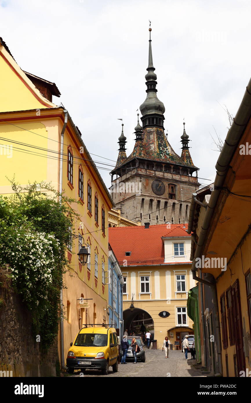 Mittelalterliche Clocktower dating von 1360 in Sighisoara, Siebenbürgen, Rumänien Stockfoto