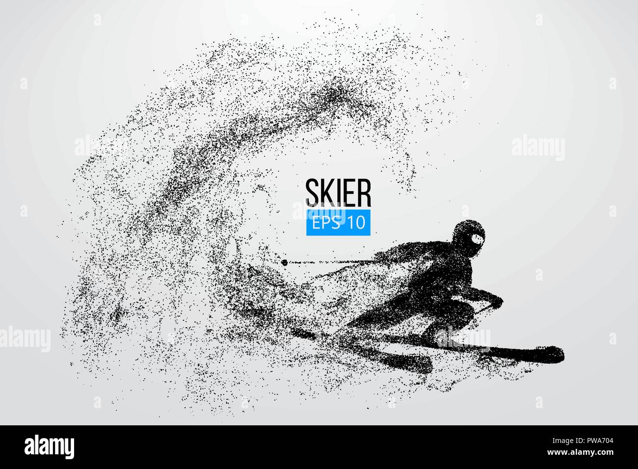 Silhouette eines Skifahrers isoliert springen. Hintergrund und Text auf einem separaten Layer, Farbe kann mit einem Klick geändert werden. Vector Illustration Stock Vektor