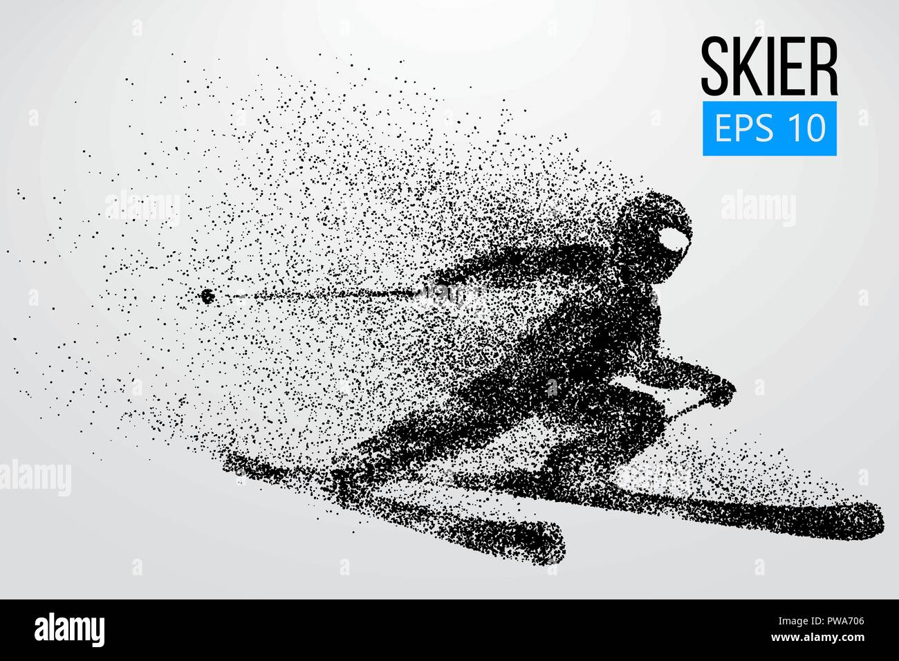 Silhouette eines Skifahrers isoliert springen. Hintergrund und Text auf einem separaten Layer, Farbe kann mit einem Klick geändert werden. Vector Illustration Stock Vektor