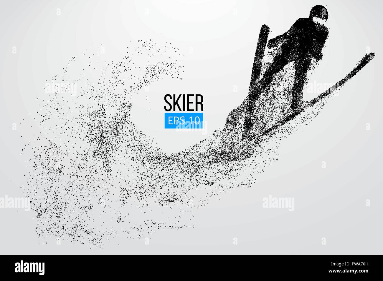 Silhouette eines Skifahrers isoliert springen. Hintergrund und Text auf einem separaten Layer, Farbe kann mit einem Klick geändert werden. Vector Illustration Stock Vektor