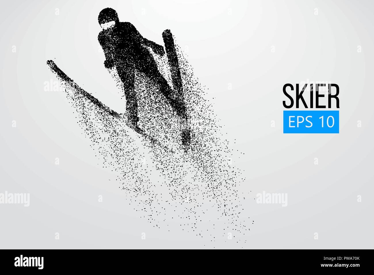 Silhouette eines Skifahrers isoliert springen. Hintergrund und Text auf einem separaten Layer, Farbe kann mit einem Klick geändert werden. Vector Illustration Stock Vektor