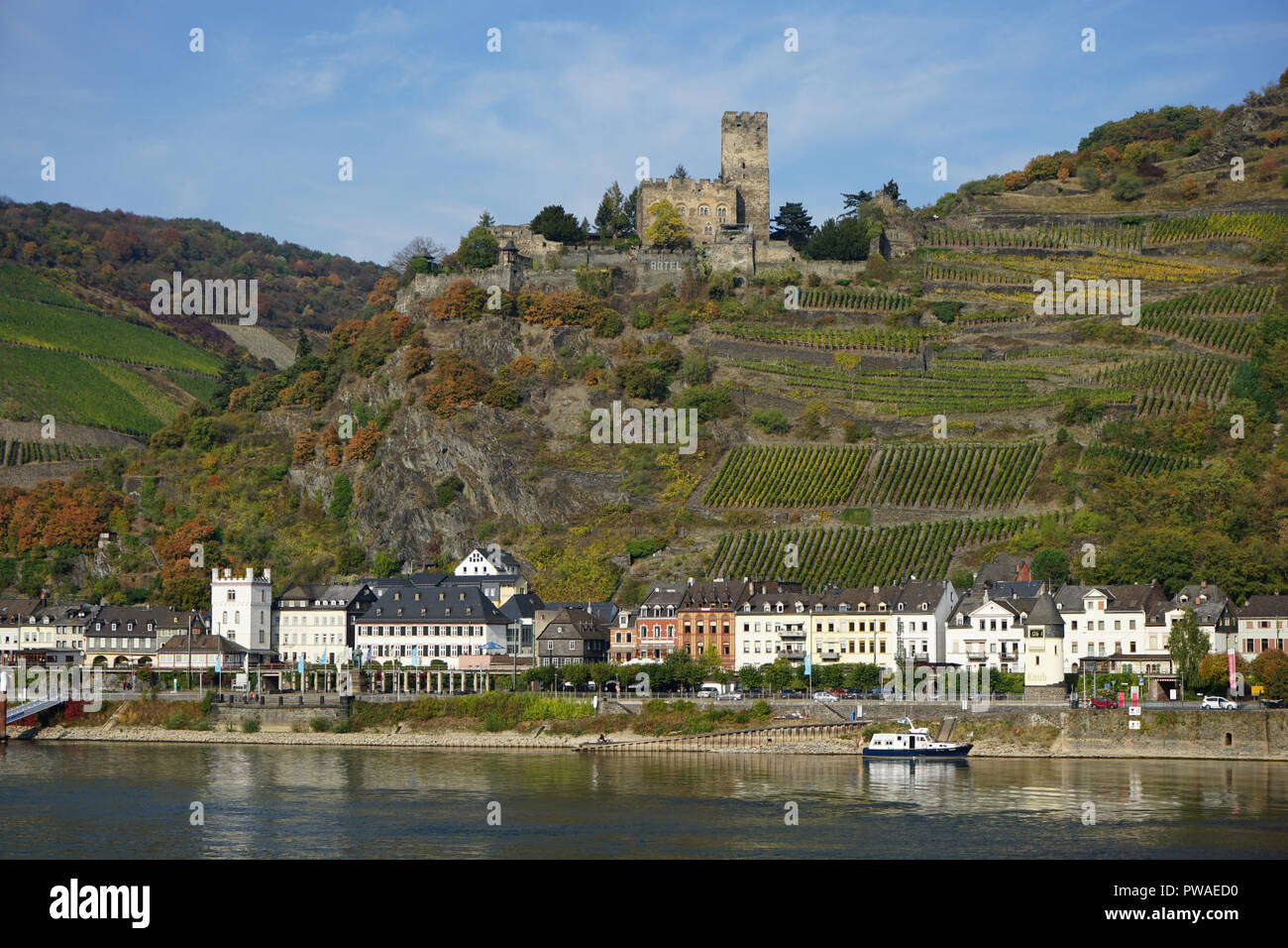 Burg Gutenfels, Kaub, Welterbe Kulturlandschaft Oberes Mittelrheintal, Rhein, Deutschland, Europa Stockfoto
