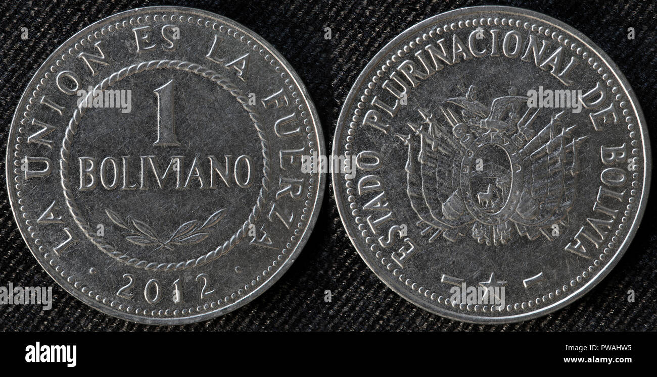 1 boliviano Münze, Bolivien, 2012 Stockfoto