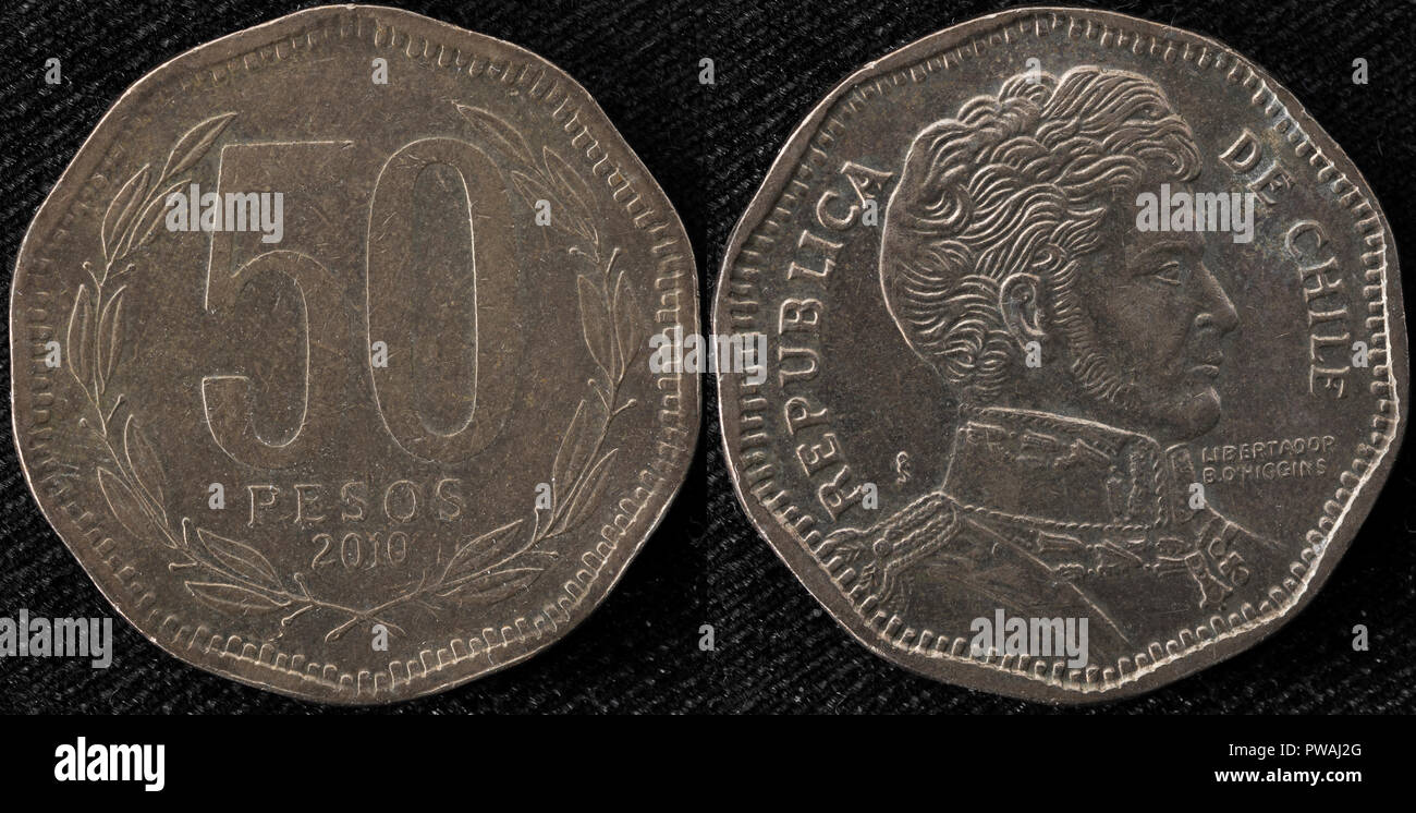 50 Pesos Münze, Chile, 2010 Stockfoto
