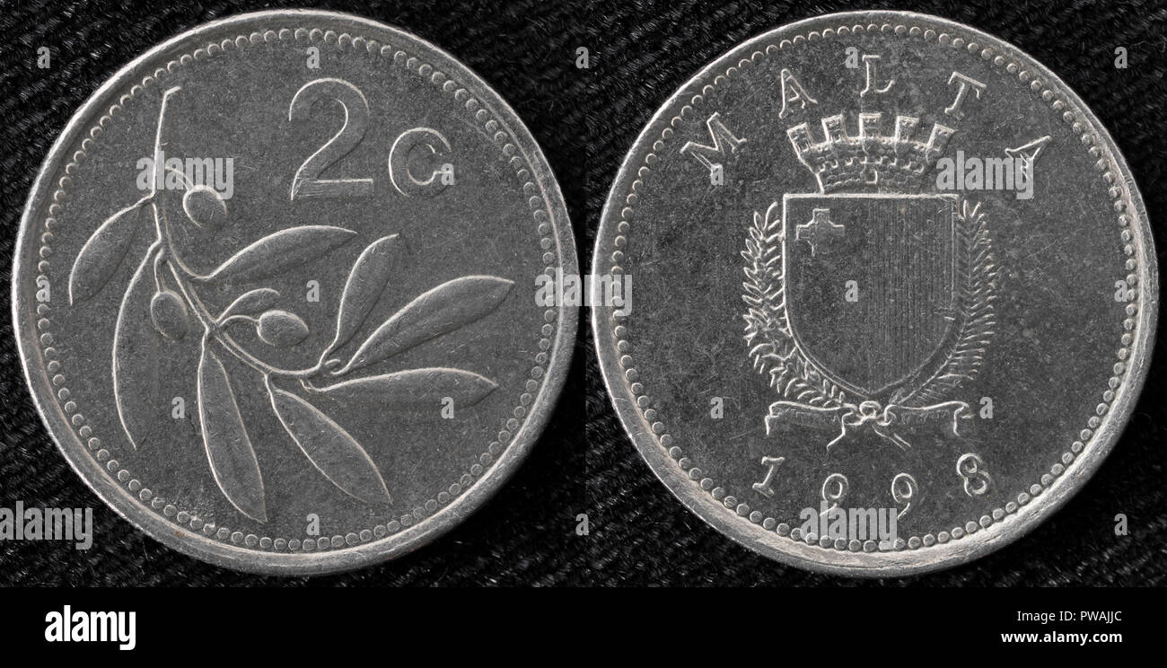 2 Cent Münze, Malta, 1998 Stockfoto