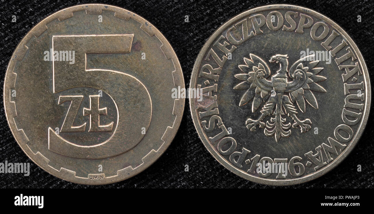 5 Zloty Münze, Polen, 1976 Stockfoto
