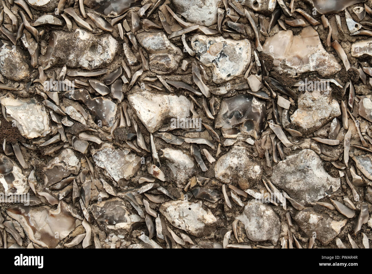 Nahaufnahme Detail einer Flint Wand auf dem Goodwood Estate in der Nähe von Chichester in England Stockfoto