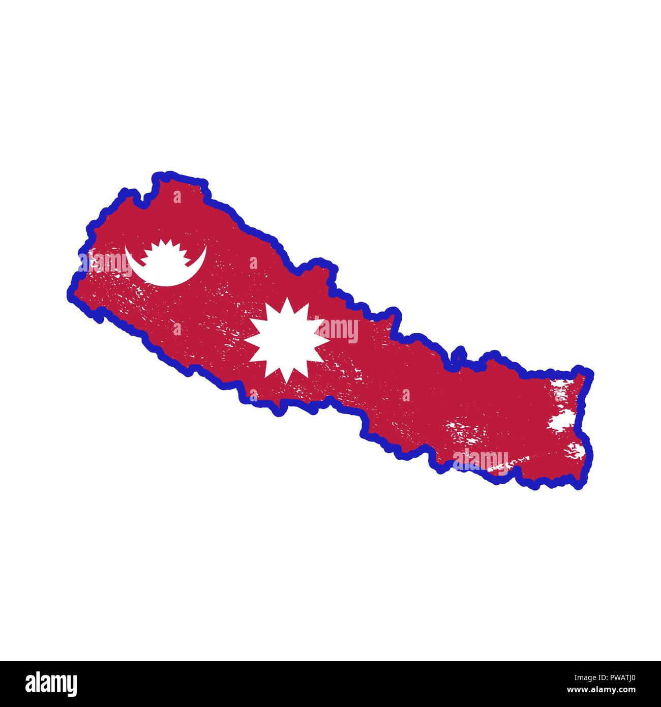 Nepal Land Silhouette mit Flagge auf weißem Hintergrund Stock Vektor