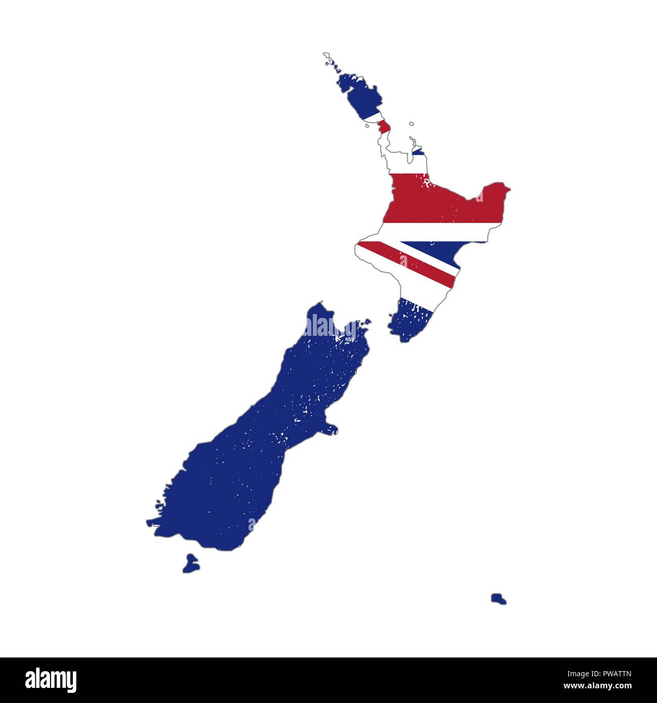 Neuseeland land Silhouette mit Flagge auf weißem Hintergrund Stock Vektor