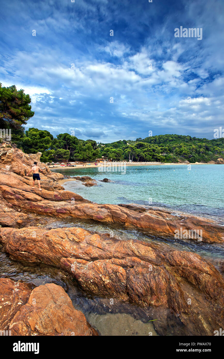 (Megali) Banana Beach, Insel Skiathos, Nördliche Sporaden, Magnessia, Thessalien, Griechenland. Stockfoto