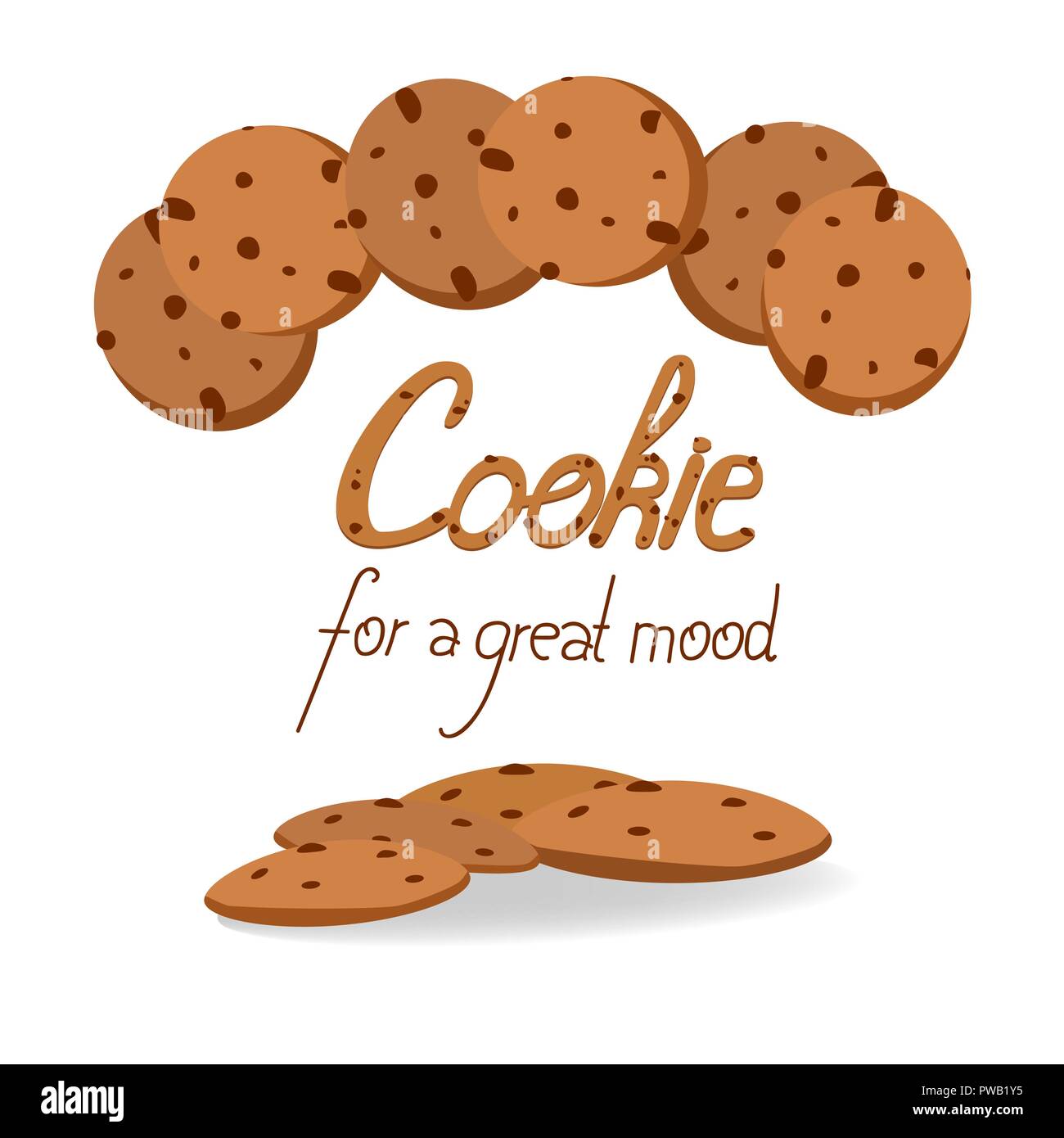 Oat cookies mit Schokoladenstückchen Vector Illustration. Cookie für eine tolle Stimmung Schriftzug. Stock Vektor