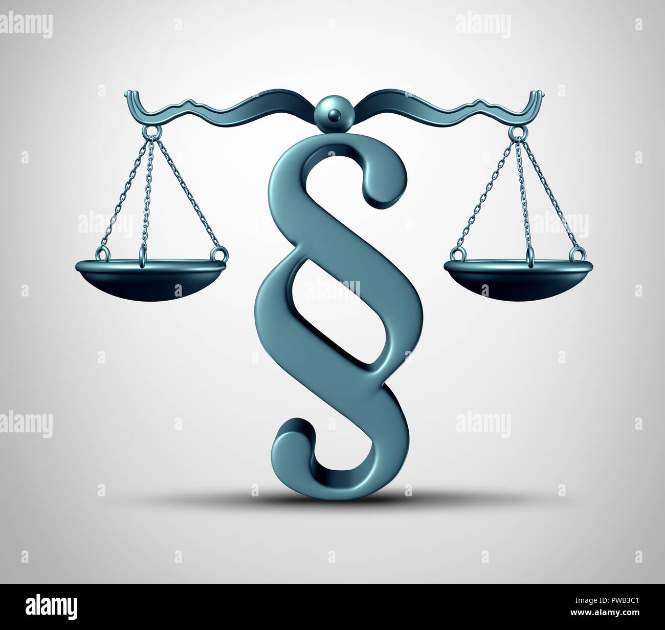 Absatz anmelden Rechtliche Symbol als Gesetz Skala Balance mit einem schiedsverfahren oder Rechtsvorschriften Symbol als 3D-Render. Stockfoto