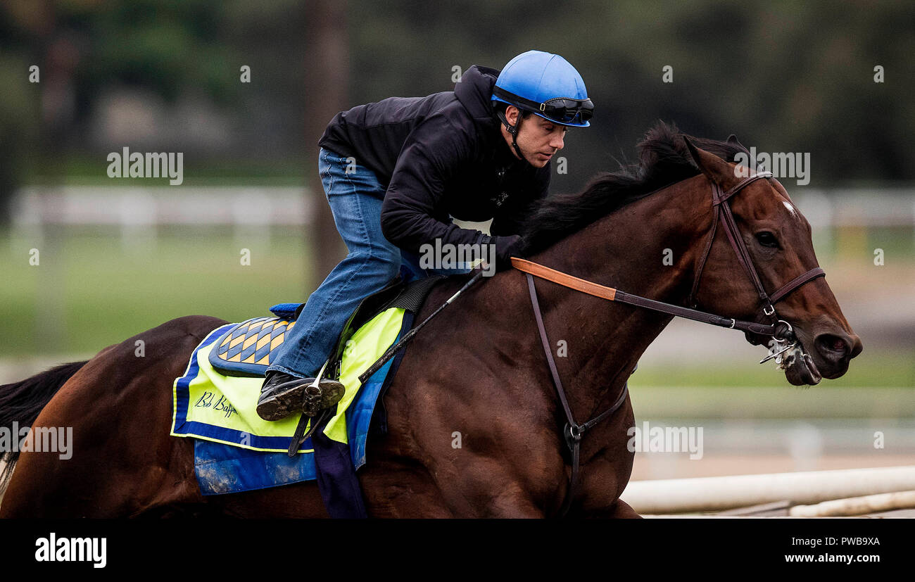 Arcadia, CA, USA. 14 Okt, 2018. 14. Oktober 2018: Mckinzie mit Joe Talamo, arbeitet in der Vorbereitung für den Breeders' Cup, bei Santa Anita Park am 14. Oktober 2018 in Arcadia, Kalifornien. Evers/ESW/CSM/Alamy leben Nachrichten Stockfoto