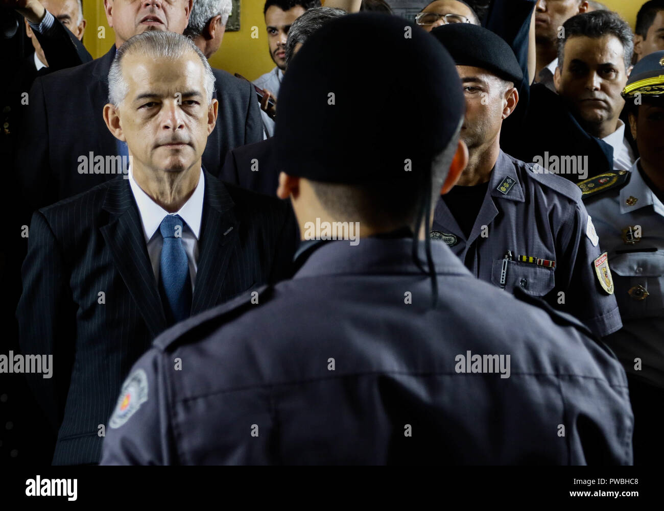 SÃO PAULO, SP - 15.10.2018: ROTA COMEMORA 48 ANOS - Der Gouverneur des Staates São Paulo, Márcio França, beteiligt sich an der Feier. Die Tobias de Aguiar Ostensive Runden (ROTA), feiert am Montag (15.), 48 Jahre. Auf Tiradentes Avenue, es ist derzeit die größte militärische Polizei Bataillon in Brasilien, mit etwa 900 Männer und 150 Hilux SW 4 Fahrzeuge. (Foto: Aloisio Mauricio/Fotoarena) Stockfoto