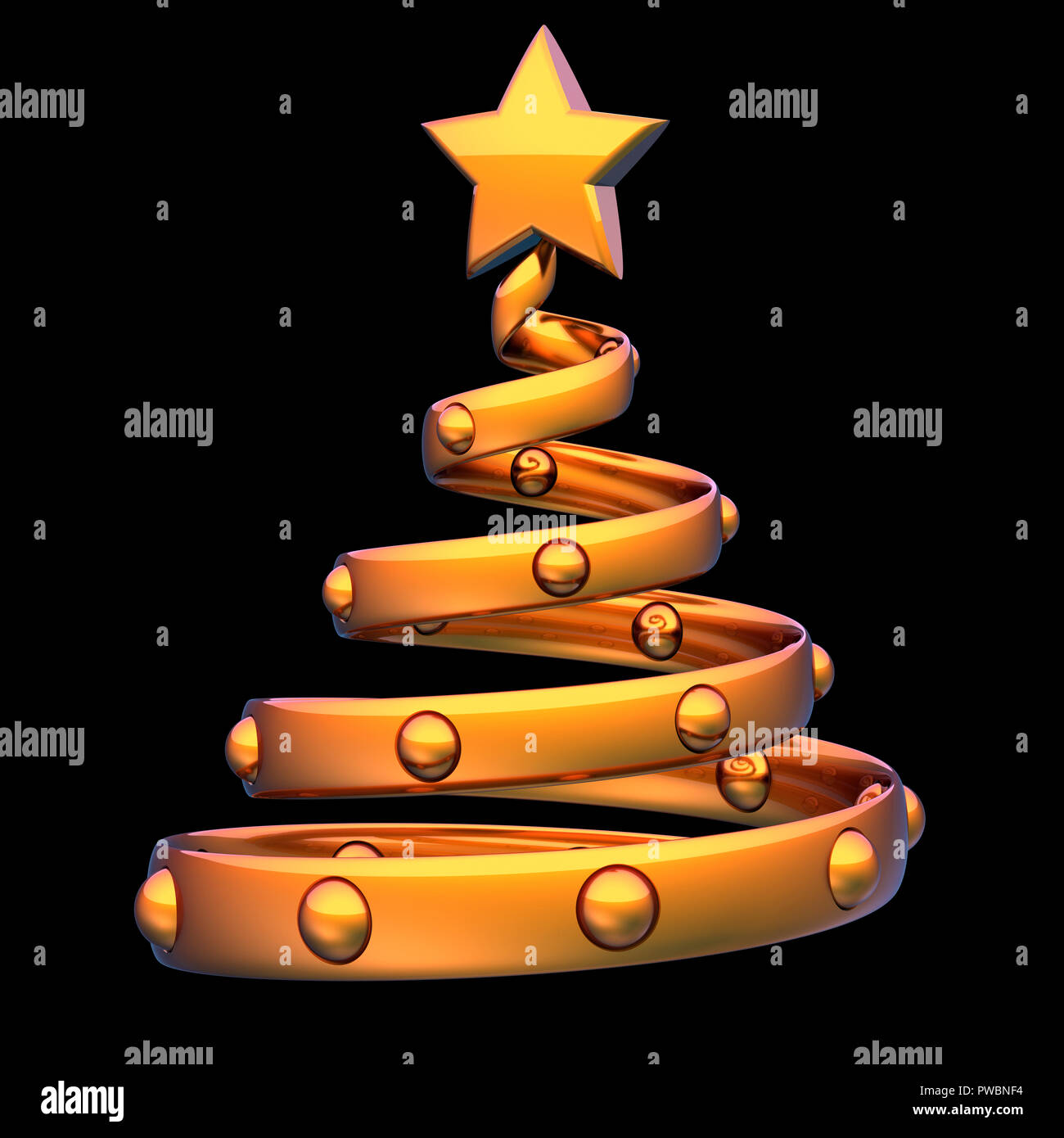 Goldenen Weihnachtsbaum abstrakte Helix Dekoration Evolvente orange. Silvester stilisierten Tanne souvenir Schmuck christbaumkugel. Weihnachten Urlaub Grußkarte de Stockfoto