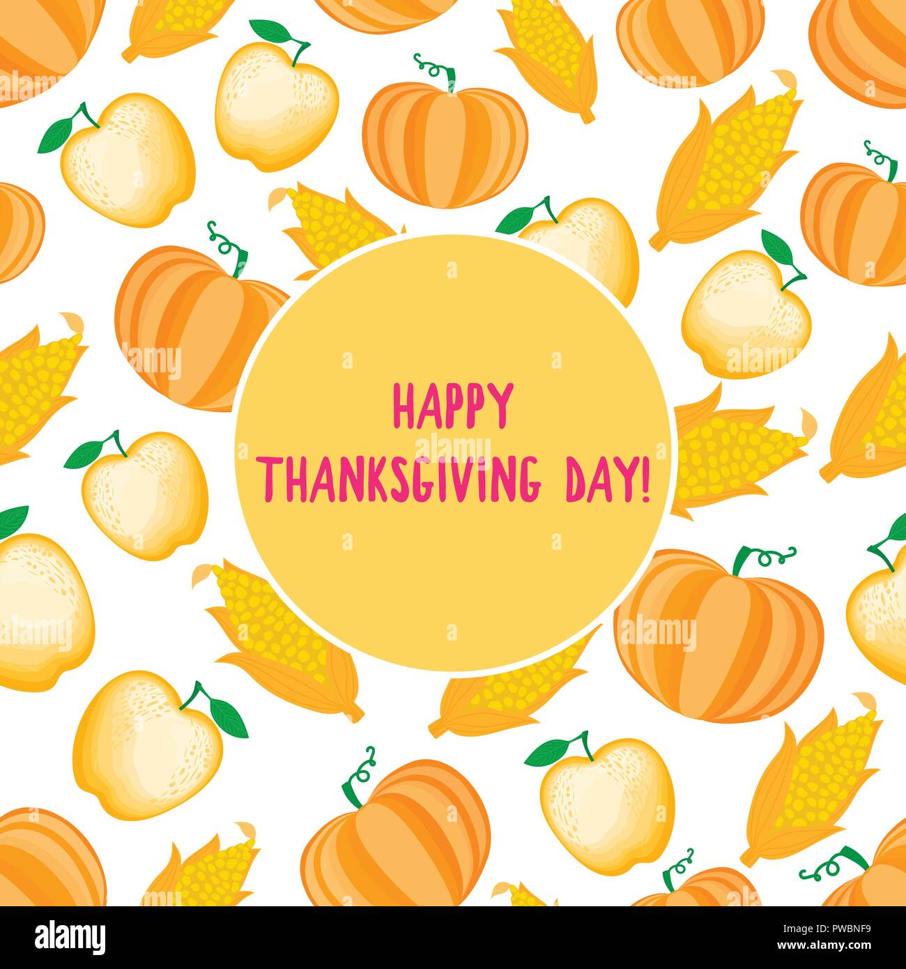 Happy Thanksgiving Day Karte. Cartoon Ähre, nahtlose Muster. Vector Abbildung: auf weißem Hintergrund. Stock Vektor