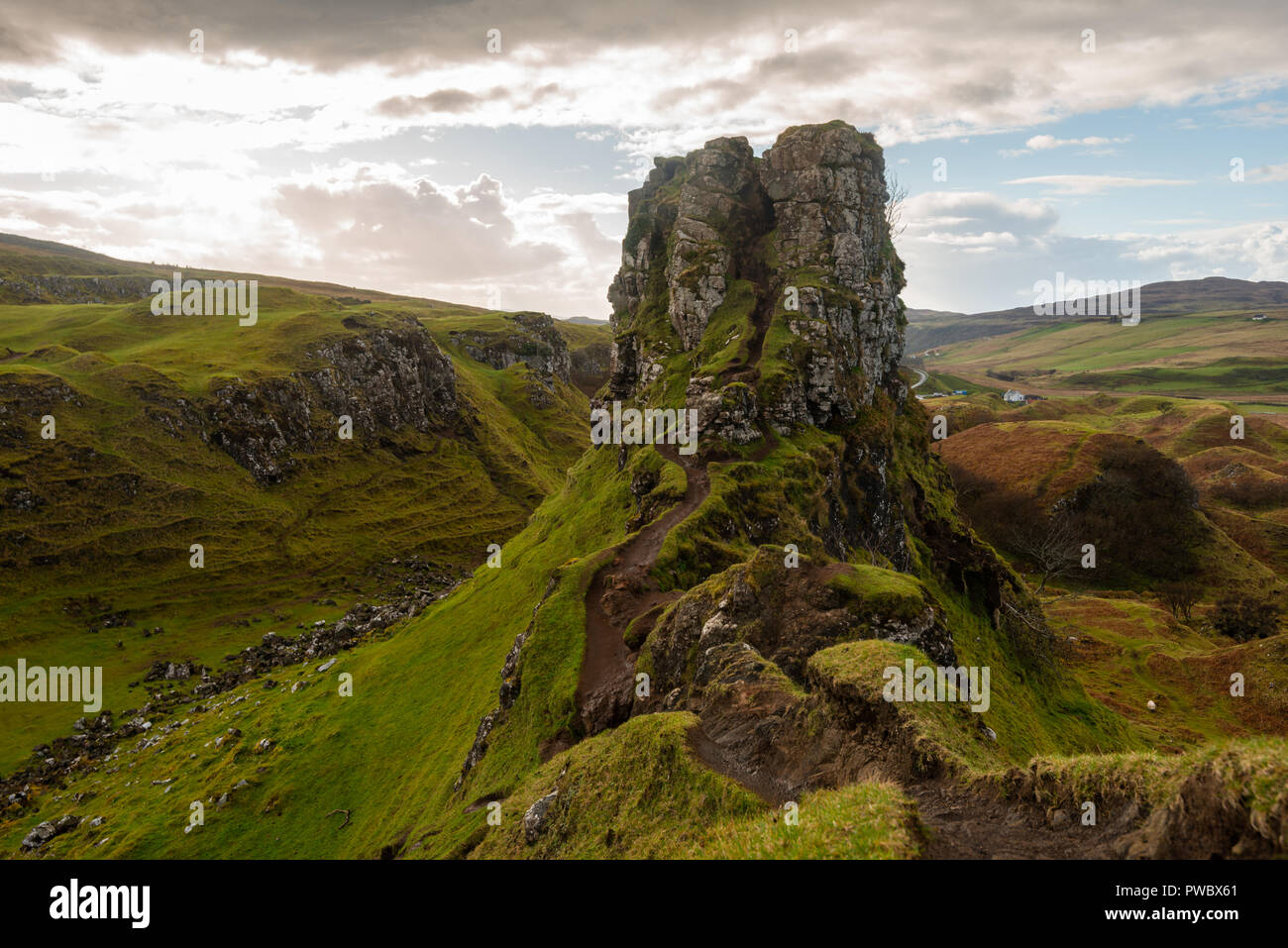 Schloss Ewen, Fairy Glen, Isle of Skye, Schottland, Großbritannien Stockfoto