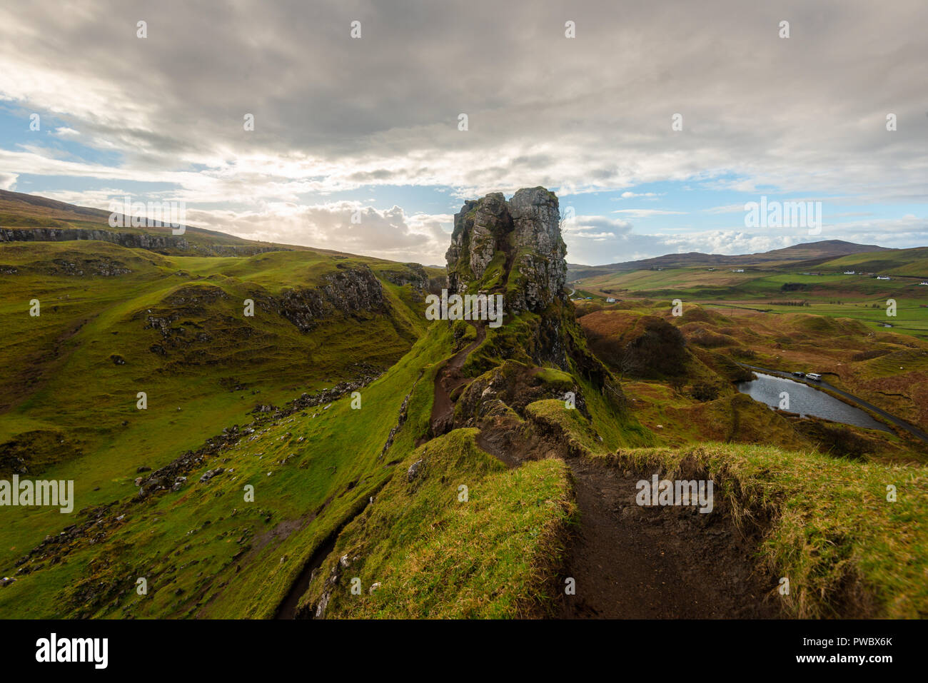 Schloss Ewen, Fairy Glen, Isle of Skye, Schottland, Großbritannien Stockfoto