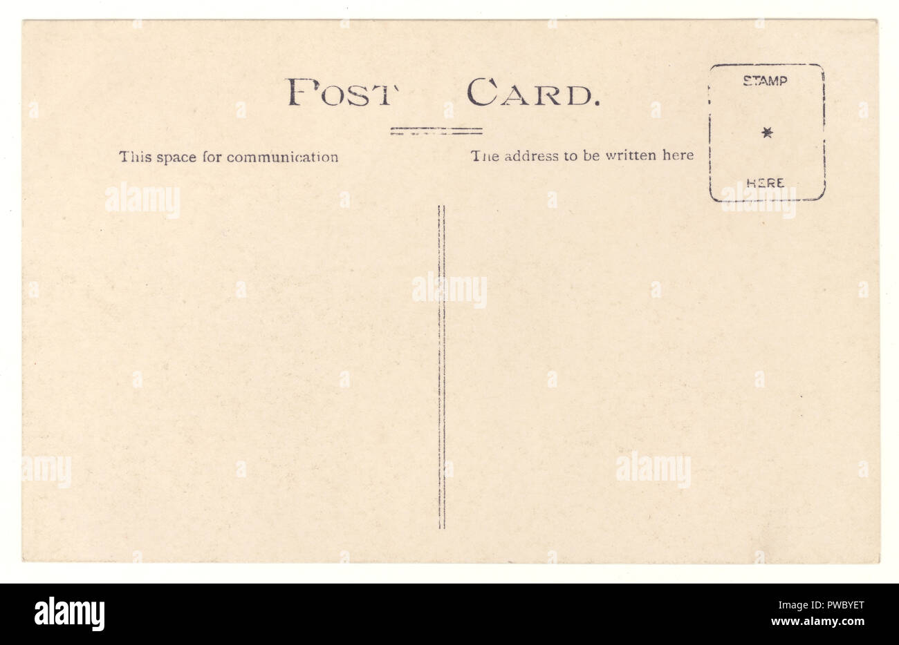 Rückseite der Postkarte von Anfang 1900, die nicht postalisch verwendet wurde, Großbritannien etwa 1905 Stockfoto
