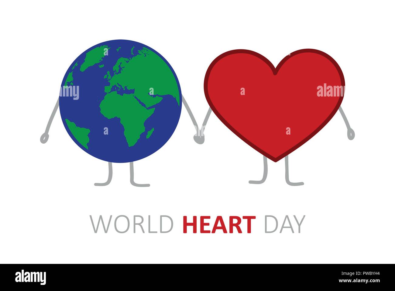 World Heart Day Erde und Herzen halten Hände cartoon Vector Illustration Stock Vektor