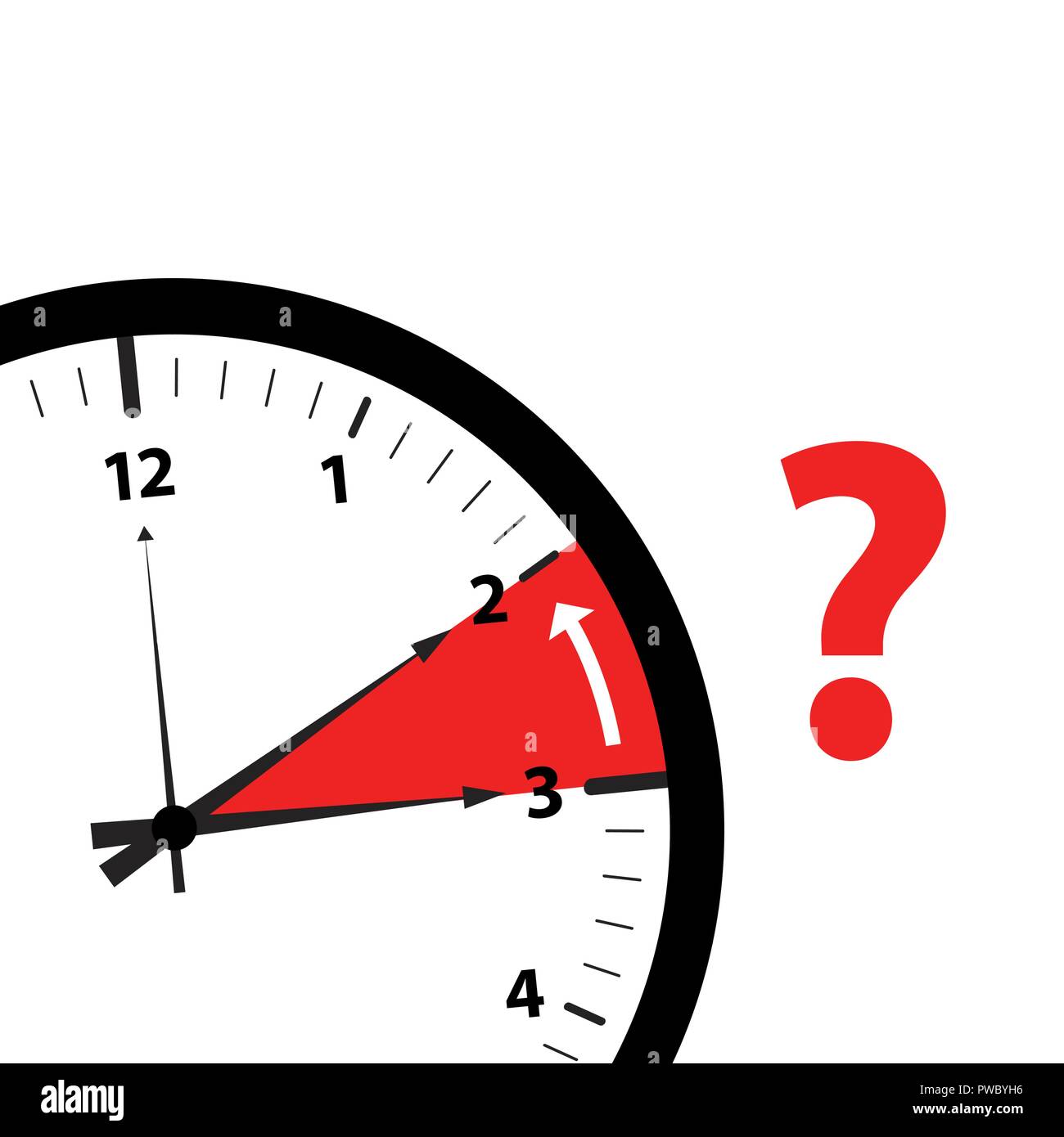 Clock time zone Change icon Bild mit rotem Fragezeichen Vector Illustration Stock Vektor
