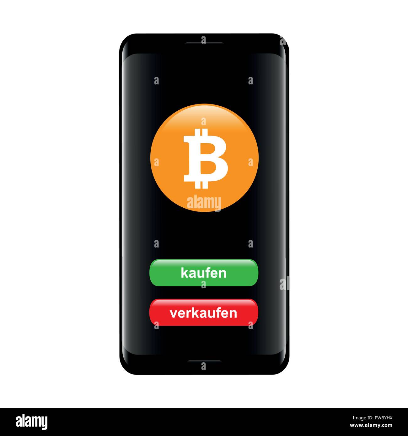 Bitcoin exchange Mobile Banking mit Tasten kaufen und verkaufen in einem Smartphone Vektor-illustration EPS 10. Stock Vektor