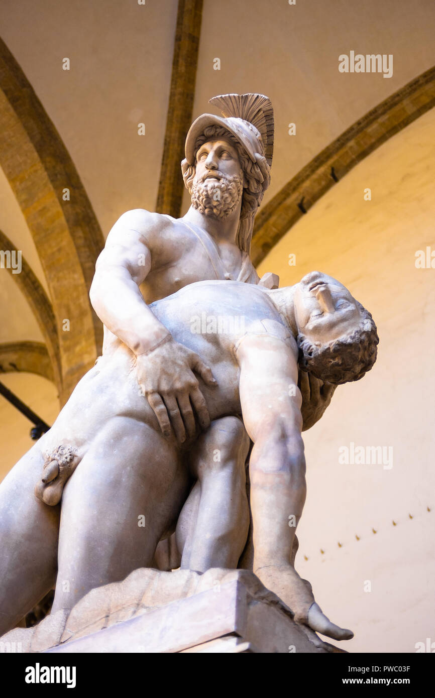 Die Skulptur Patroklos und Menelaus der Loggia dei Lanzi, Florenz Stockfoto