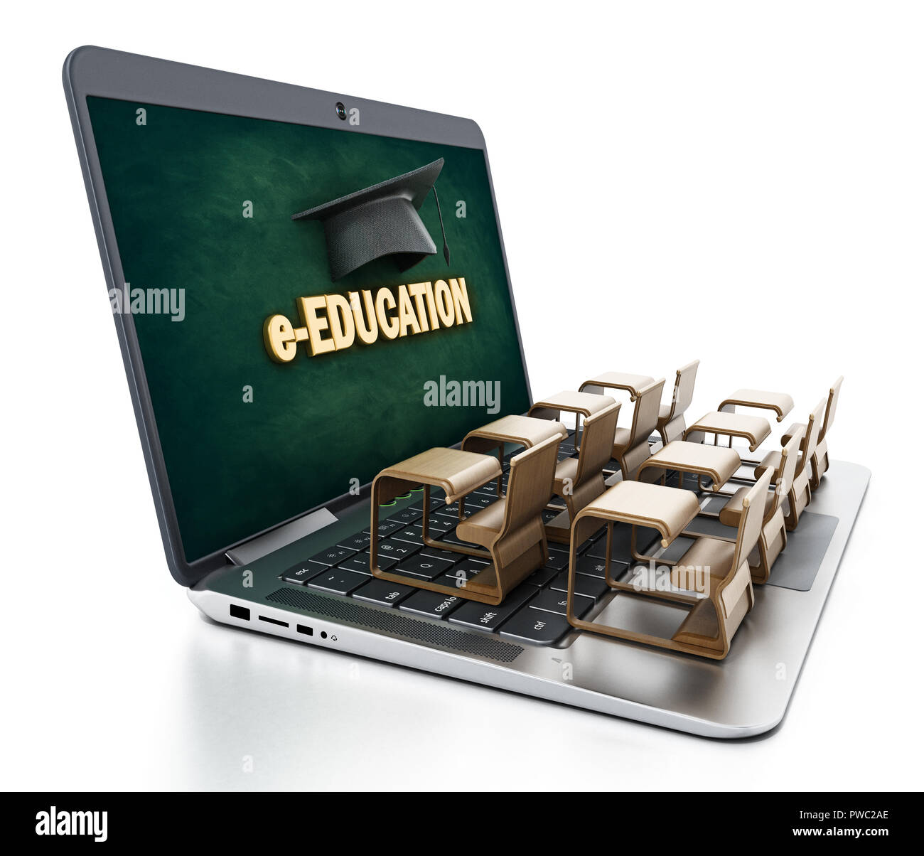 Student Schreibtische auf Laptop Tastatur. 3D-Darstellung. Stockfoto