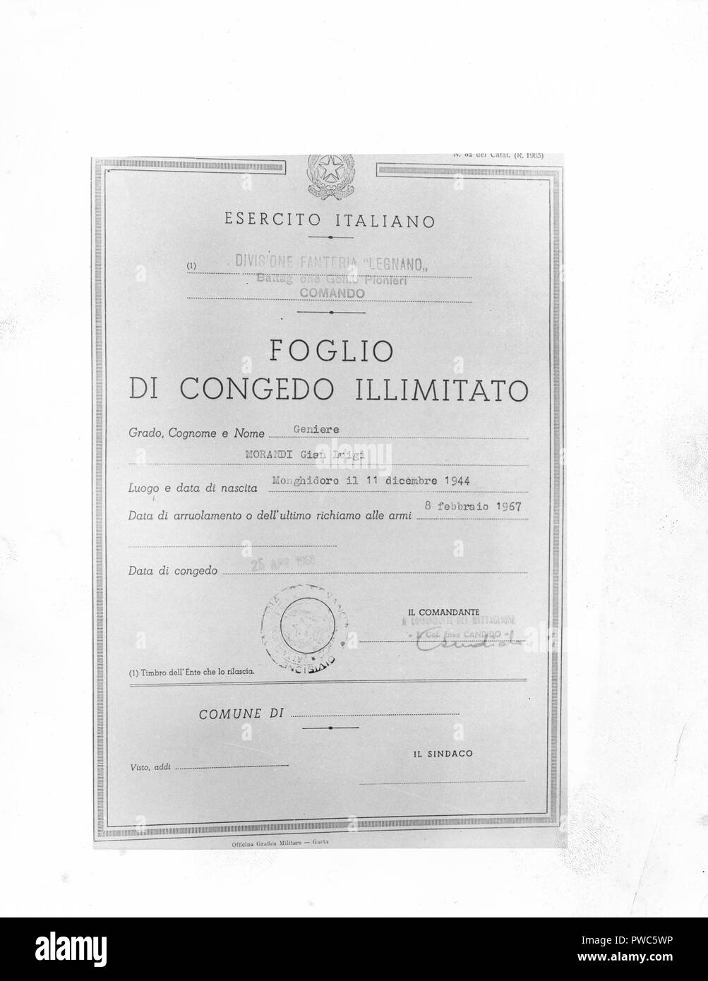 Unbegrenzte Blatt verlassen, Gianni Morandi, 1967 Stockfoto
