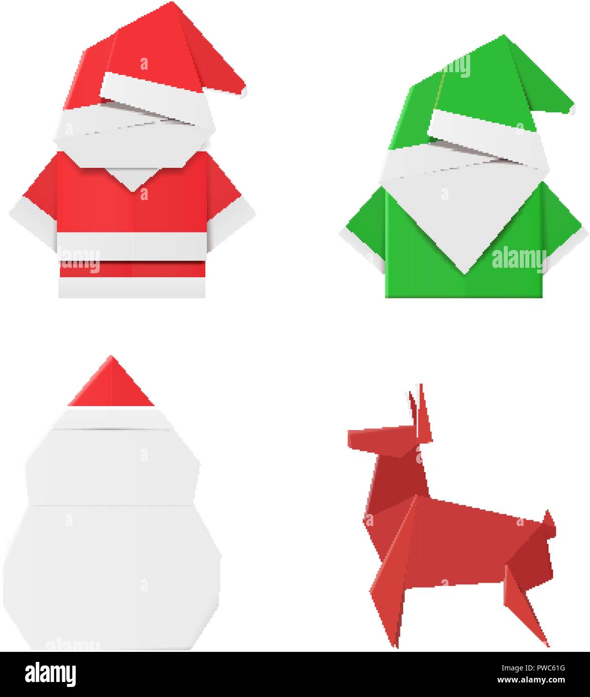 Satz Von Origami Weihnachten Zeichen Santa Claus Elf