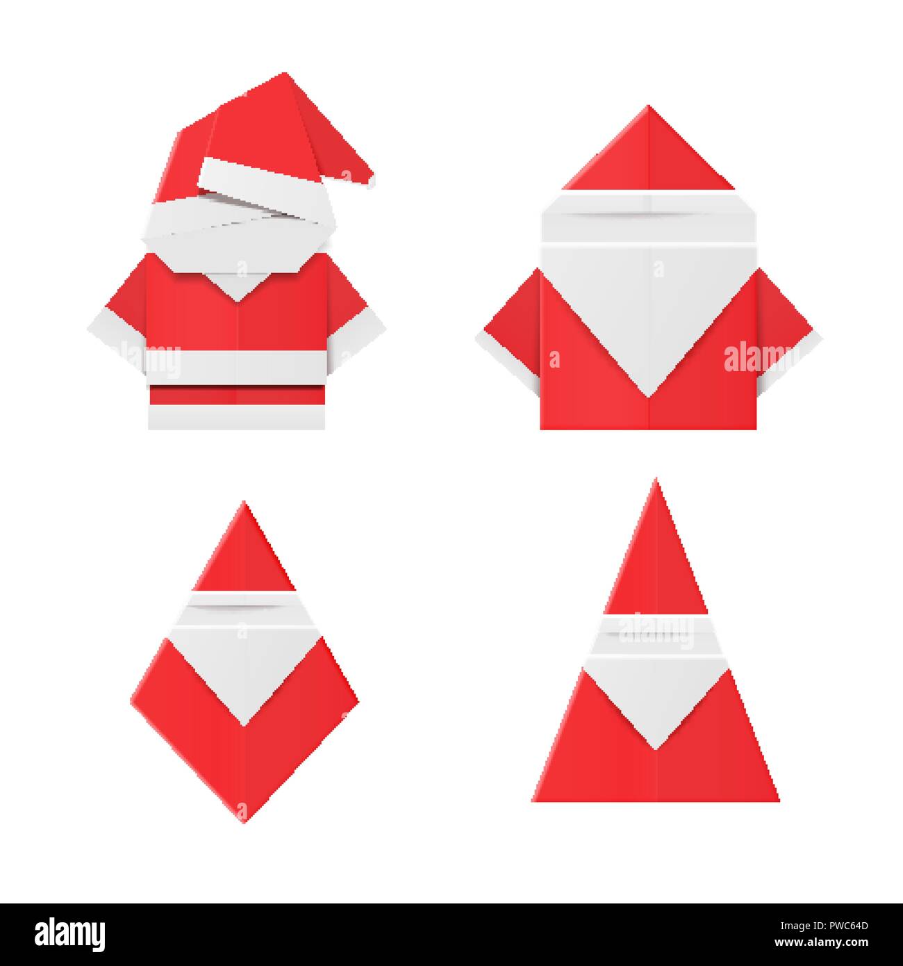 Rot origami Santa Claus. Papier Weihnachten Dekoration Spielzeug Stock Vektor